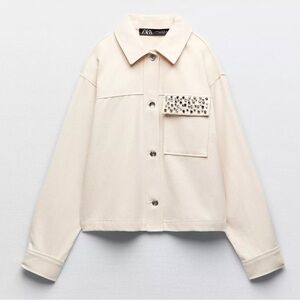 Zara Beige Studded Jean Jacket